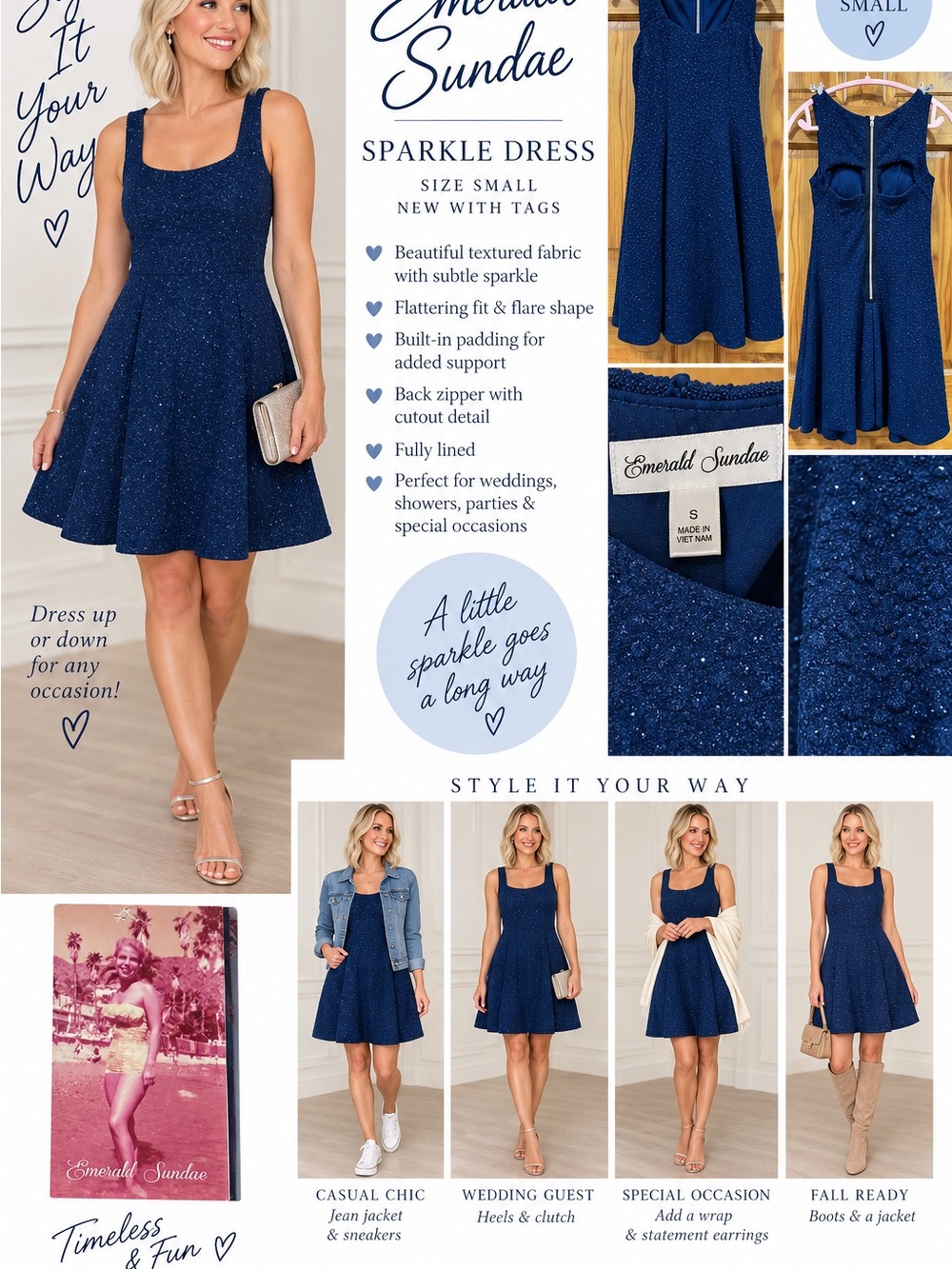 Emerald Sundae Navy Sparkle Fit & Flare Mini Dress